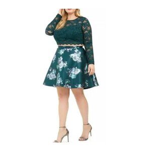Elegant Green Lace and Floral Dress (24W)